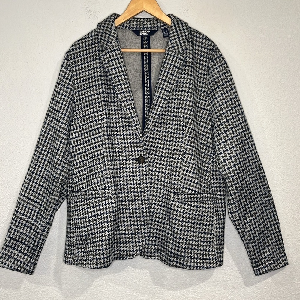 NWOT Lands’ End sweater fleece one button houndstooth blazer jacket XL - Picture 4 of 11